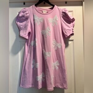 Peach Love Pink Dress with White Sequins Bow Accents Size Medium